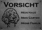 Preview: Edelstahl Warnschild Pudel VORSICHT Mein Haus mein Garten meine Familie